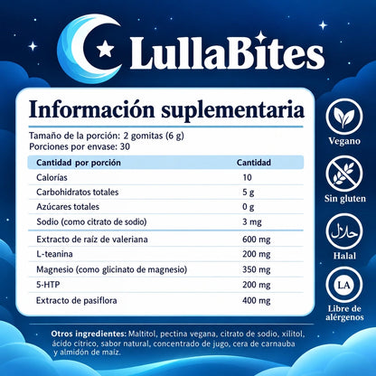 LullaBites®| Gomitas Naturales para Dormir (Sin Melatonina)